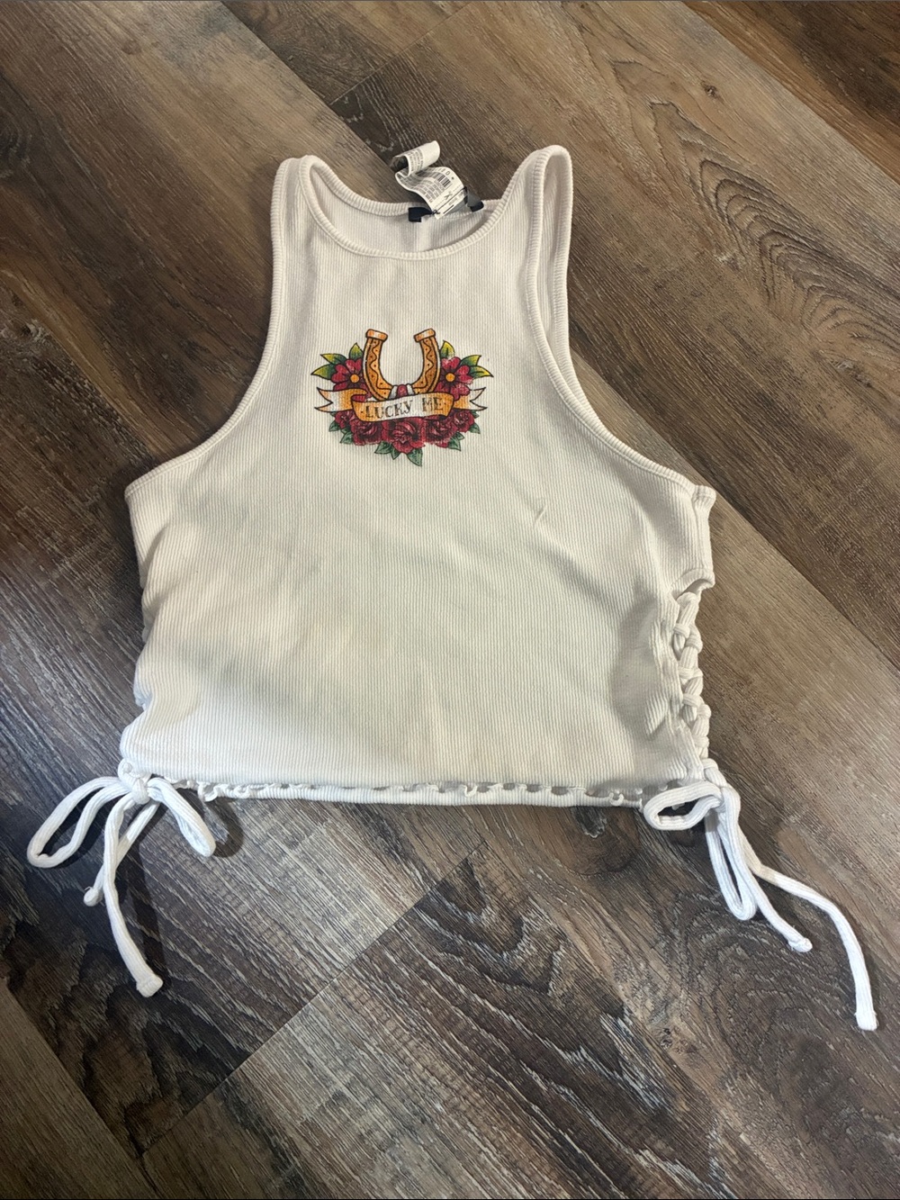 Forever 21 cropped ribbed Lucky Me tank top Small